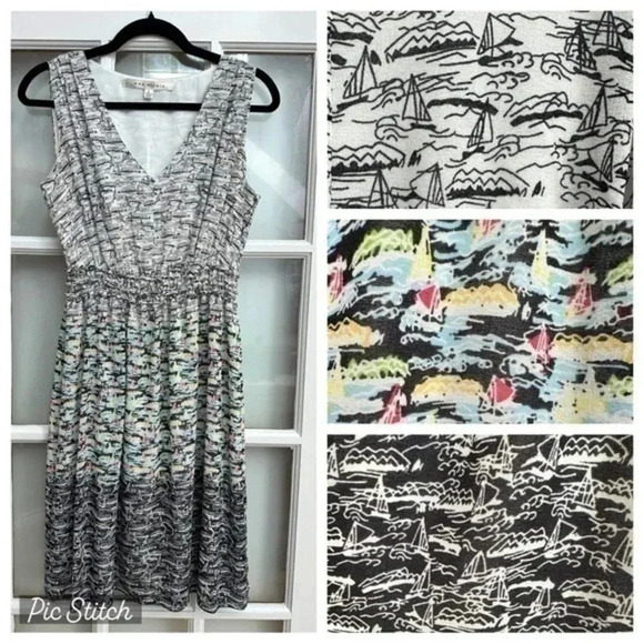 Max Studio Coastal Sailboats Print Sleeveless Fit & Flare Dress Size L Large - Picture 1 of 10